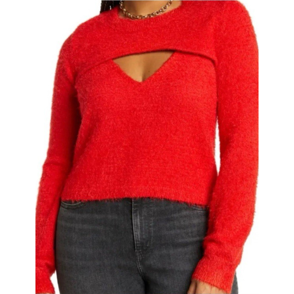 BP Sweater Womens Small Fuzzy Teddy Soft Stretch Red